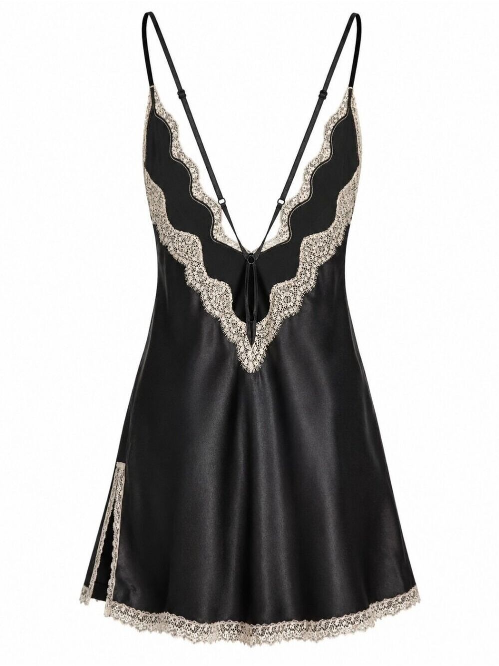 Victoria's Secret Black Satin Lace Trim Slip Dress / Chemise M - Picture 3 of 7